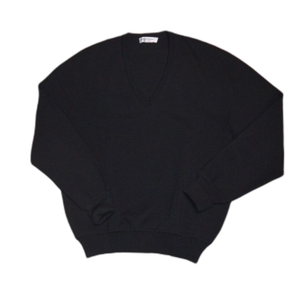 Vintage Bullock & Jones San Francisco V Neck 100% Wool Black Sweater Medium